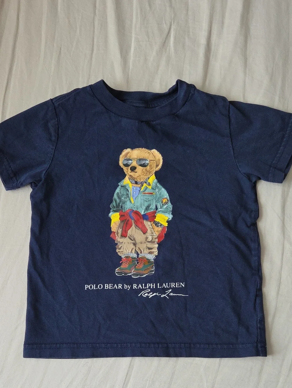 Ralph Lauren Navy Polo Bear Graphic Tee with Multi-Color Print 2T